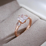 Dazzling Square AAA Zircon Crystals 14K Rolled Rose Gold Ring for Women - High Quality Daily Fine Jewellery