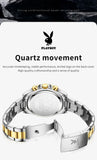 PLAYBOY Popular Original Stainless Steel Waterproof Quartz Multifunction Casual Fashion Trend Mens Watches