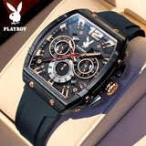 PLAYBOY Top Brand High Quality Multifunction Original Fashion Waterproof Silicone Strap Quartz Watch for Men