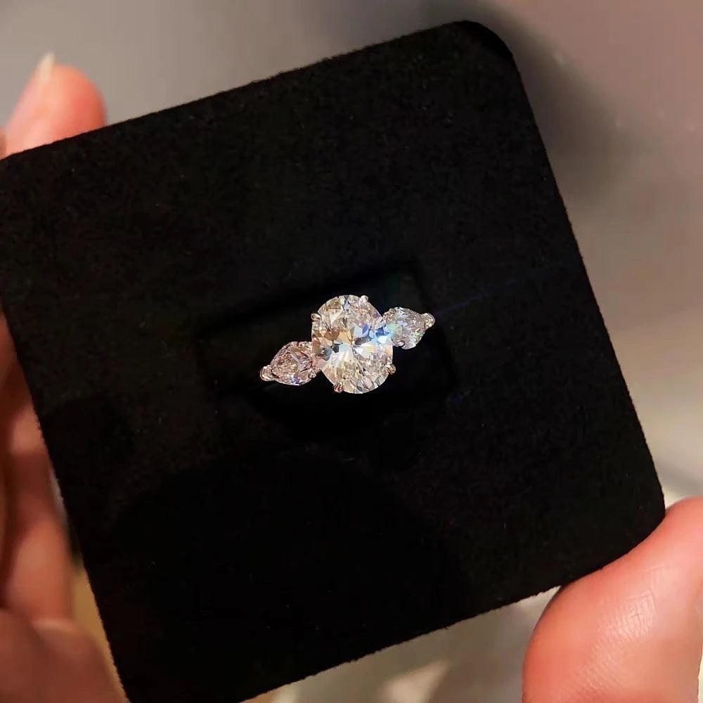 3-Stone GRA Certified 2CT Oval Cut Moissanite Diamonds Ladies Rings 925 Silver Engagement Wedding Band Jewellery
