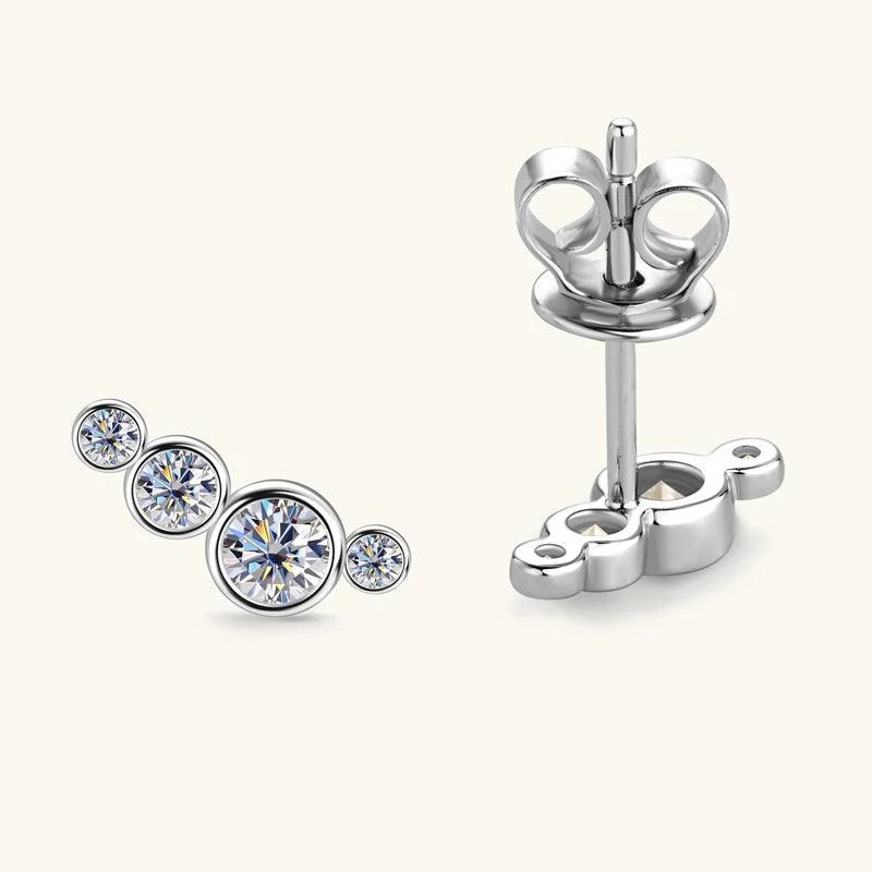 Excellent Single Row Four Bezel  D-Colour VVS1 Moissanite Diamonds Earrings For Women Silver Daily Fine Jewellery - The Jewellery Supermarket