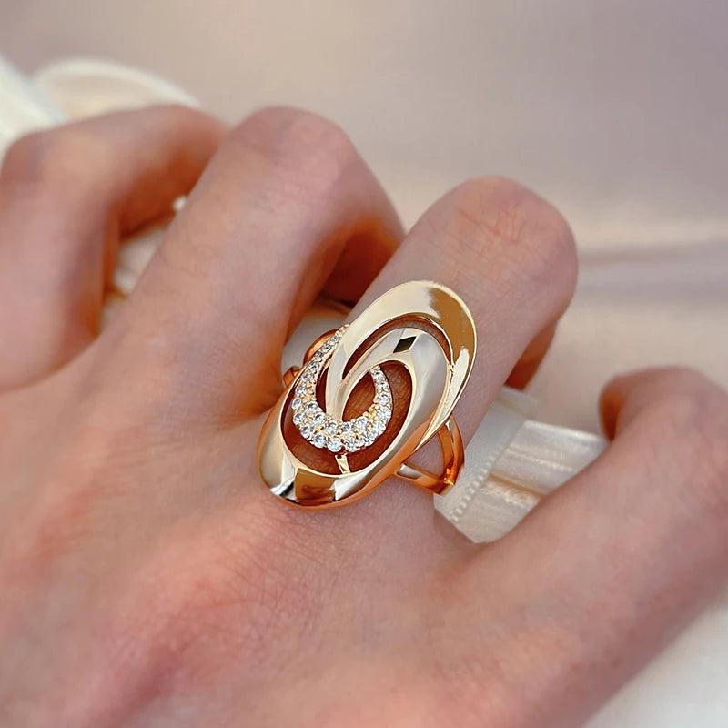 Unusual Rolled 14K Rose Gold Minimalist Geometry AAA Zircon Diamonds Rings - Fine Fashion Jewellery