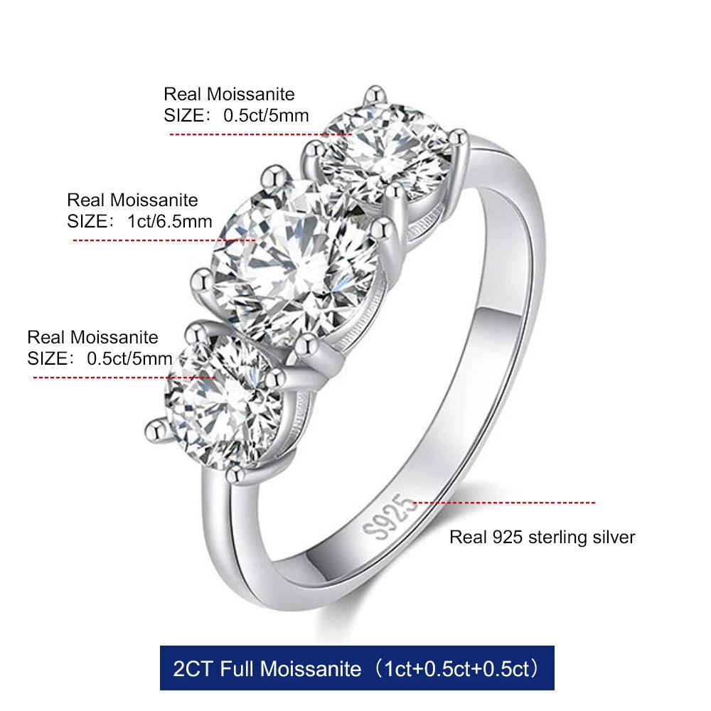 Luxury 3 Stone Round Cut D Colour 4CT Moissanite Diamonds Rings Sterling Silver 18KGP Engagement Wedding Jewellery
