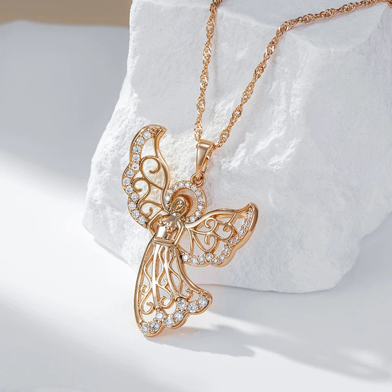 Luxury Fashion 14K Filled Rose Gold AAA Zircon Diamonds Angel Necklace For Women - Very Popular Jewellery
