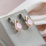 Gracious 14K Rolled Rose Gold Pink AAA Zircon Crystals Water Drop Earrings For Women - Exquisite Party Jewellery