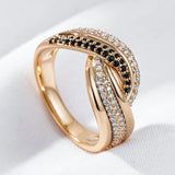 Luxury 14K Filled Rose Gold Genuine Black White AAA Zircon Diamonds Jewellery Ring - Ethnic Fine Jewellery
