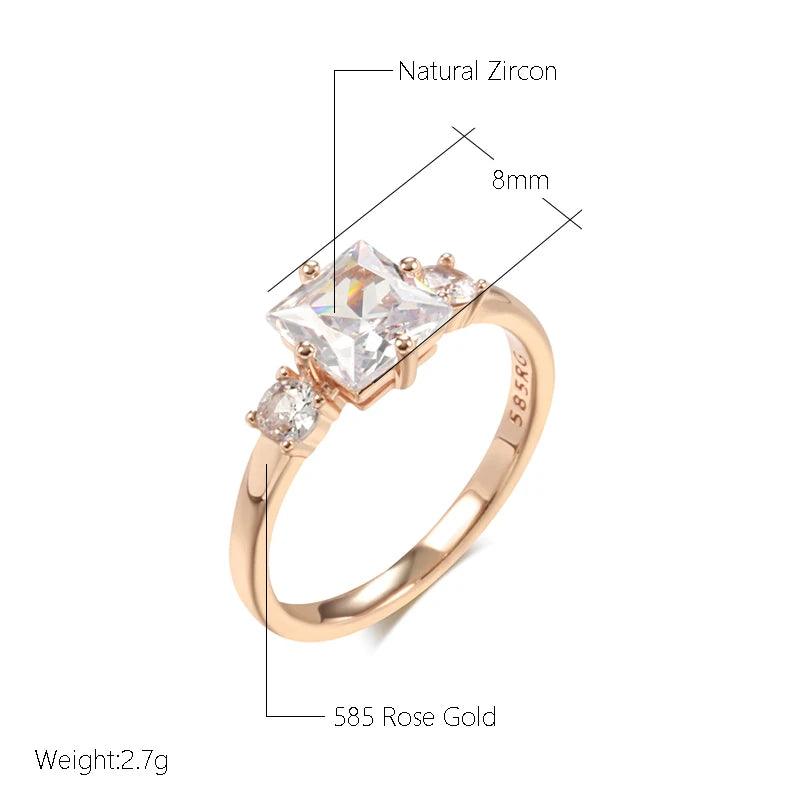 Dazzling Square AAA Zircon Crystals 14K Rolled Rose Gold Ring for Women - High Quality Daily Fine Jewellery