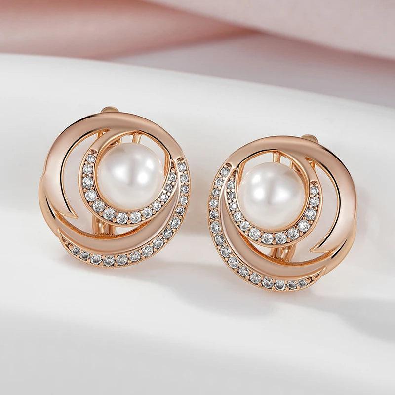 Dazzling Pearl Drop Earrings For Women Filled 14K Rose Gold with AAA Cubic Zirconia Diamonds Bride Wedding Jewellery