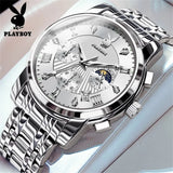 PLAYBOY Fashion Luxury Multifunction Original Waterproof Stainless Steel High Quality Quartz Watch for Men