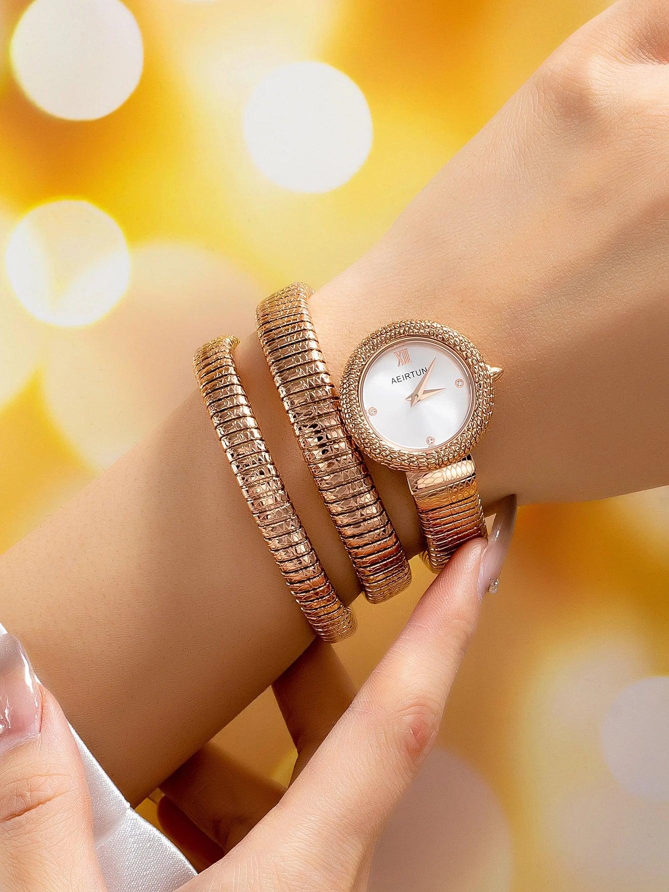 Modern Jewellery Luxury Trendy Snake Design Fashion Dress Women Bangle Bracelet Winding Quartz Watches for Women