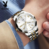 PLAYBOY Fashion Luxury High Quality Original Stainless Steel Waterproof Dual Calendar Luminous Quartz Men Watch