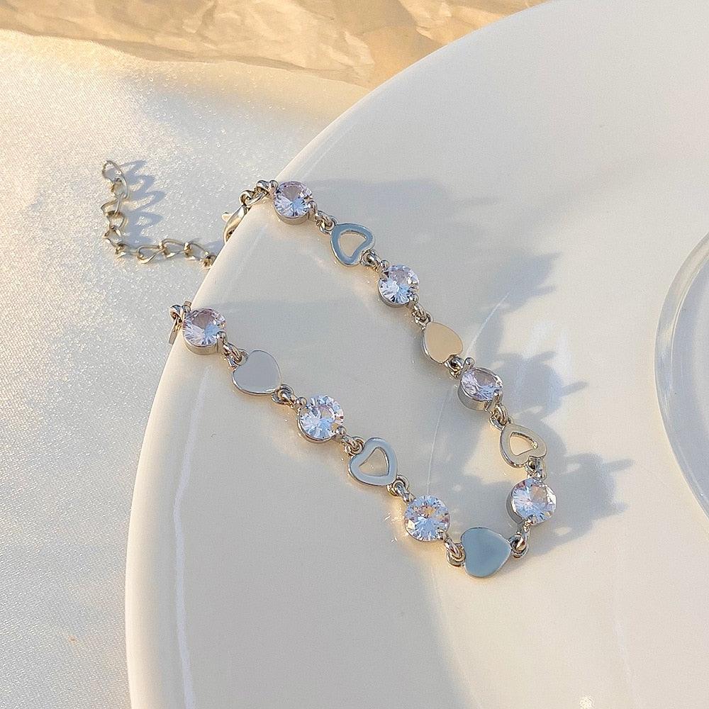 Crystal Charm Bracelets for Women - Gold Colour Beaded Chain Double Layered Adjustable Bracelets Jewellery - The Jewellery Supermarket