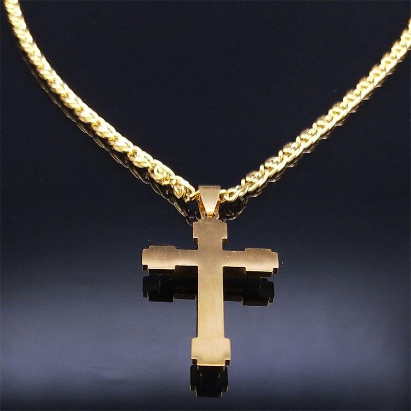 Christian Jesus Cross Religious Necklace - Gold Colour Stainless Steel Religious Pendant Necklaces Chain Jewellery - The Jewellery Supermarket
