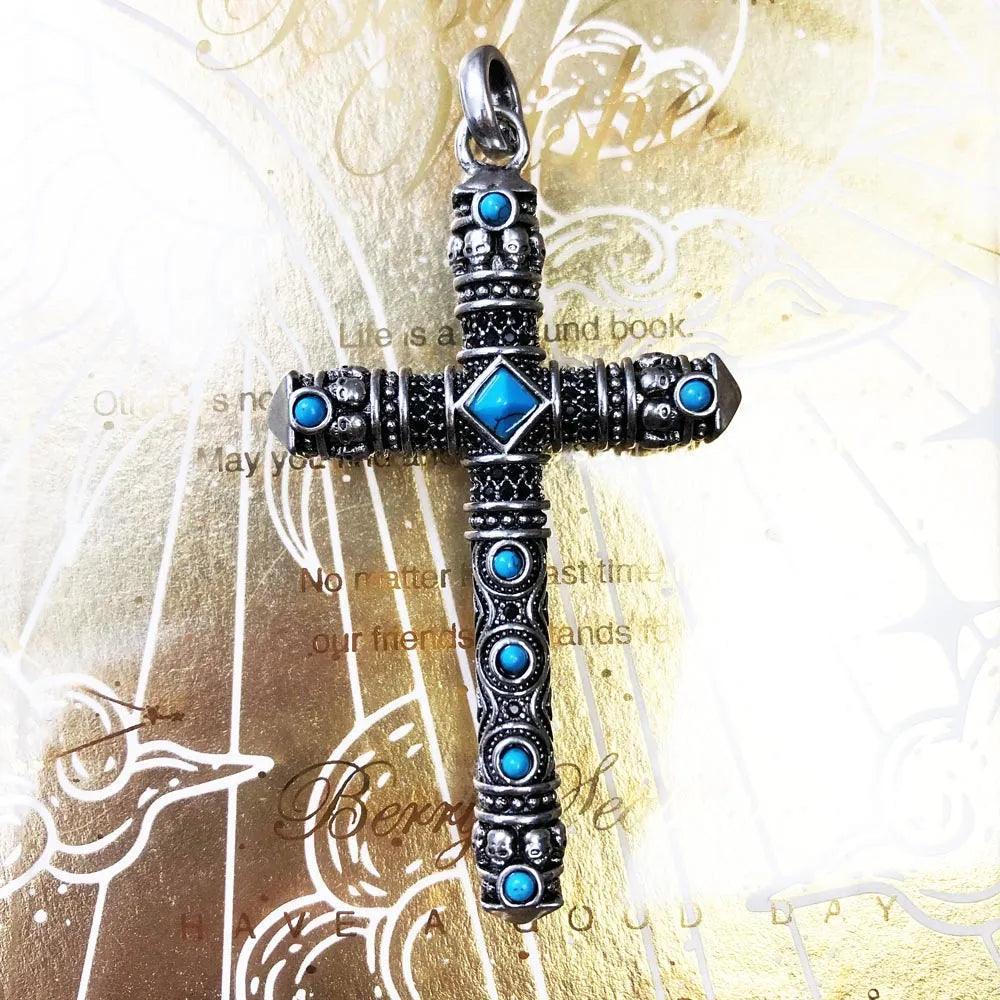 Beautiful Blue Stone Pendant Cross, Brand New Pure 925 Sterling Silver Turquoise Faith Gift For Women and Men - The Jewellery Supermarket