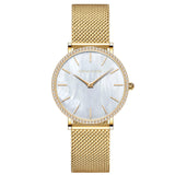 Elegant Luxury Women Watch Quartz Movement Shell Dial Rhinestone Stainless Steel Fashion Waterproof Wristwatches