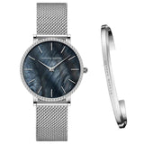 Elegant Luxury Women Watch Quartz Movement Shell Dial Rhinestone Stainless Steel Fashion Waterproof Wristwatches