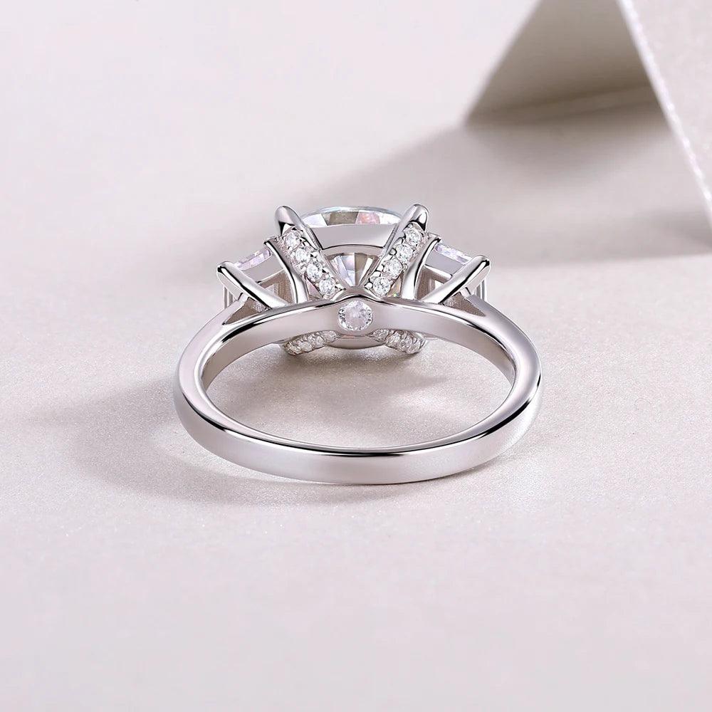 3 Stone 3ct Round Cut Full Moissanite Diamonds Rings for Women White Gold Plated Wedding Sterling Silver Jewellery