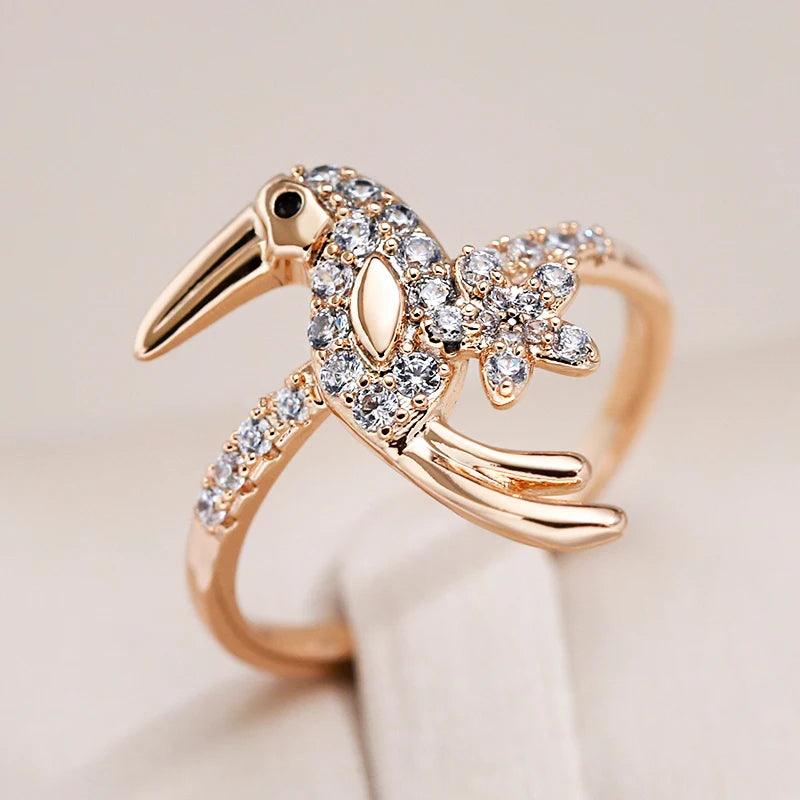New Luxury Rolled 14K Rose Gold AAA Zircon Diamonds Ethnic Women Bird Rings - Trend Daily Vintage Animal Jewellery