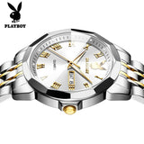 PLAYBOY Fashion Luxury High Quality Original Stainless Steel Waterproof Dual Calendar Luminous Quartz Men Watch