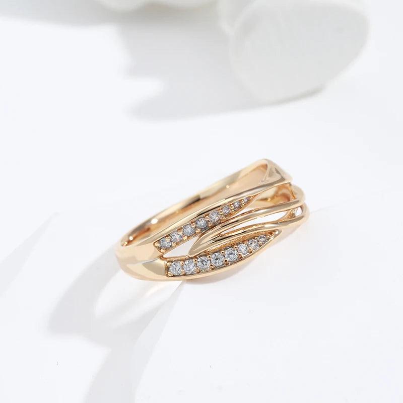 Fashion Design Simple Geometry 14K Rolled Rose Gold With AAA Zircon Diamonds Cross Ring - Party Daily Jewellery
