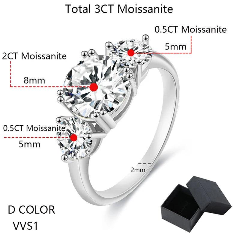 Outstanding 4ct 3 Stone Moissanite Diamonds Rings for Women 18KGP Wedding Engagement S925 Silver Bridal Jewellery