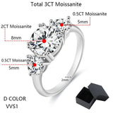 Outstanding 4ct 3 Stone Moissanite Diamonds Rings for Women 18KGP Wedding Engagement S925 Silver Bridal Jewellery