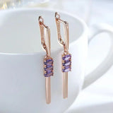 Luxury 14K Filled Rose Gold Oval Purple AAA Zircon Crystals Long Pendant Earrings - Trendy Daily Jewellery