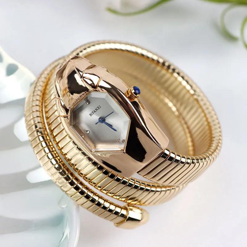 New Luxury Brand Unique Design Dial Snake Shape Zircon Diamonds, Ladies Gold Iced Out Analog Quartz Ladies Watches