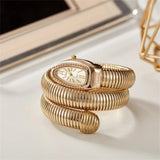 Fashion Avantgarde Luxury Gold Quartz Snake Watches for Women with Zircon Diamonds - Winding Bangle Ladies Watches