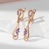 Awesome 14K Filled Rose Gold Luxury Purple AAA Zirconia Diamond Vintage Long Earrings For Women - Fine Jewellery