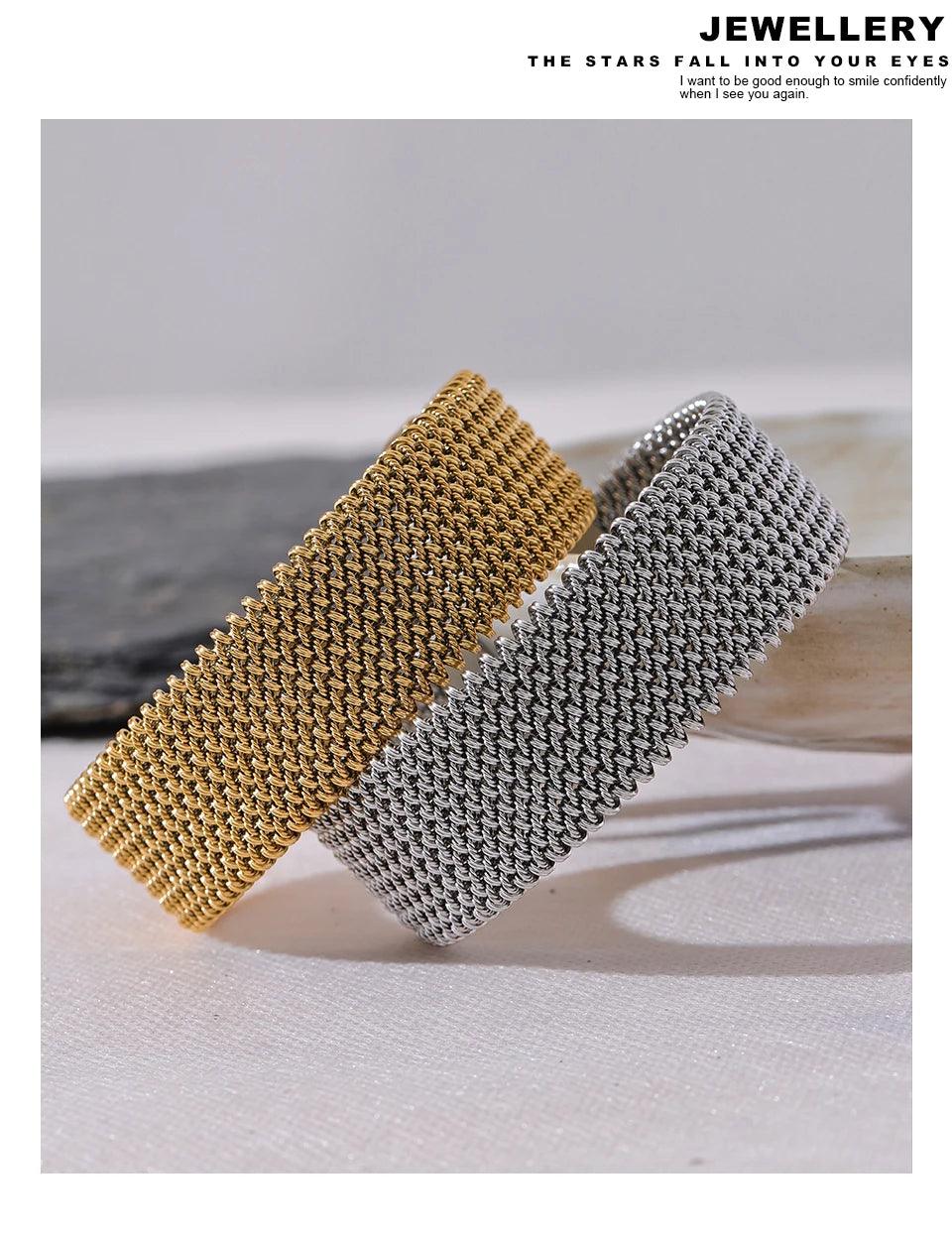 New Waterproof Stainless Steel Metal Wide Open Bracelet Bangle for Women High Quality Statement Daily Jewellery - The Jewellery Supermarket