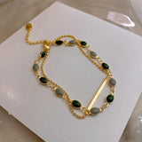 Crystal Charm Bracelets for Women - Gold Colour Beaded Chain Double Layered Adjustable Bracelets Jewellery - The Jewellery Supermarket