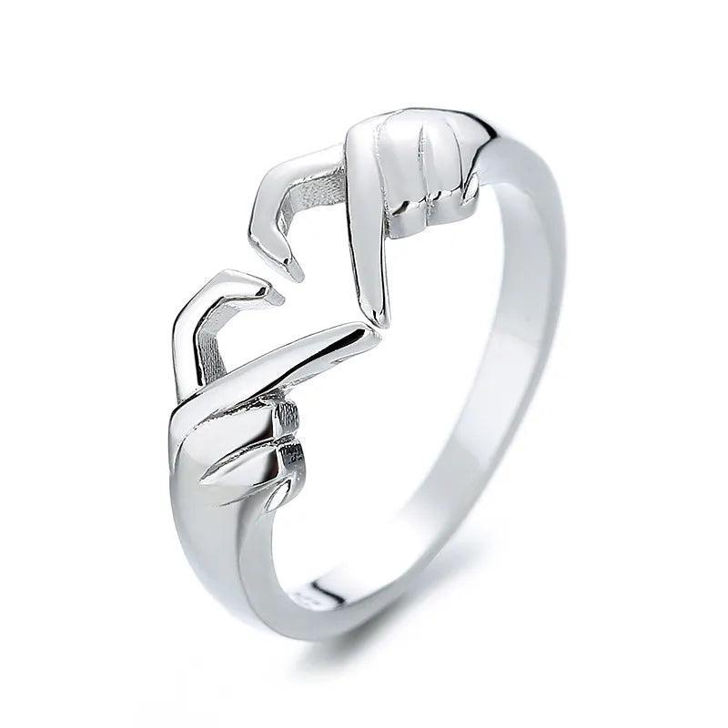 New Popular Romantic Heart Hand Hug Fashion Ring for Women and Girls -  Silver Color Punk Gesture Fashion Gift - The Jewellery Supermarket