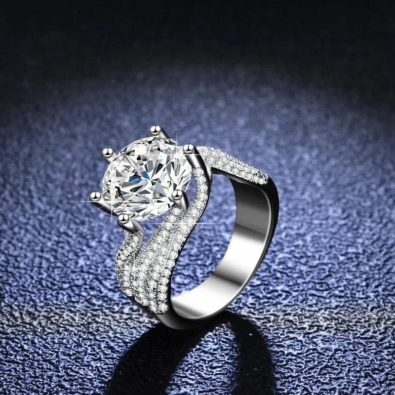 Luxury 3ct 5ct Sparkling Three Rows Moissanite Diamond Rings for Women 925 Silver Wedding Engagement Fine Jewellery