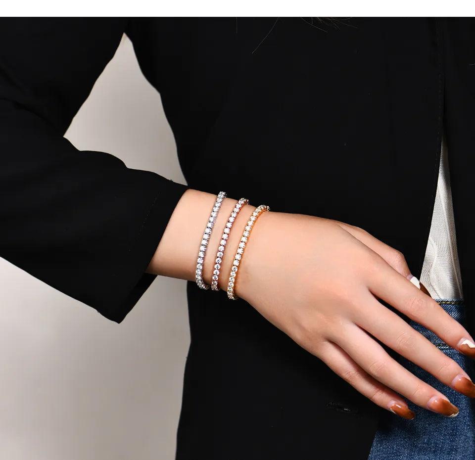 Amazing D Colour Pass Diamond Tester Round Cut 18K WGP 925 Silver Moissanite Diamonds Tennis Bracelets for Women - The Jewellery Supermarket