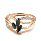 Trendy Flower Design Rolled Rose Gold of 14-Karat Purity Black AAA Zircon Crystals Ring - Fine Jewellery