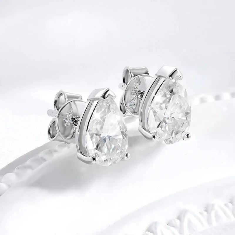 Awesome 1CT 2CT 4CT Pear Cut Moissanite Diamonds Stud Earrings for Women - Sparkling Solitaire Fine Jewellery - The Jewellery Supermarket