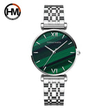 New Design Elegant Lady's Wristwatch Green Malachite Dial Quartz Stainless Steel Strap Waterproof Watches for Women