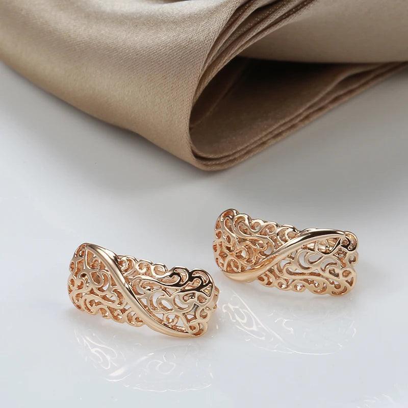 Fashion Ethnic Design 14K Rolled Rose Gold Full Hollow Texture Drop Earrings - Simple Party Daily  Jewellery