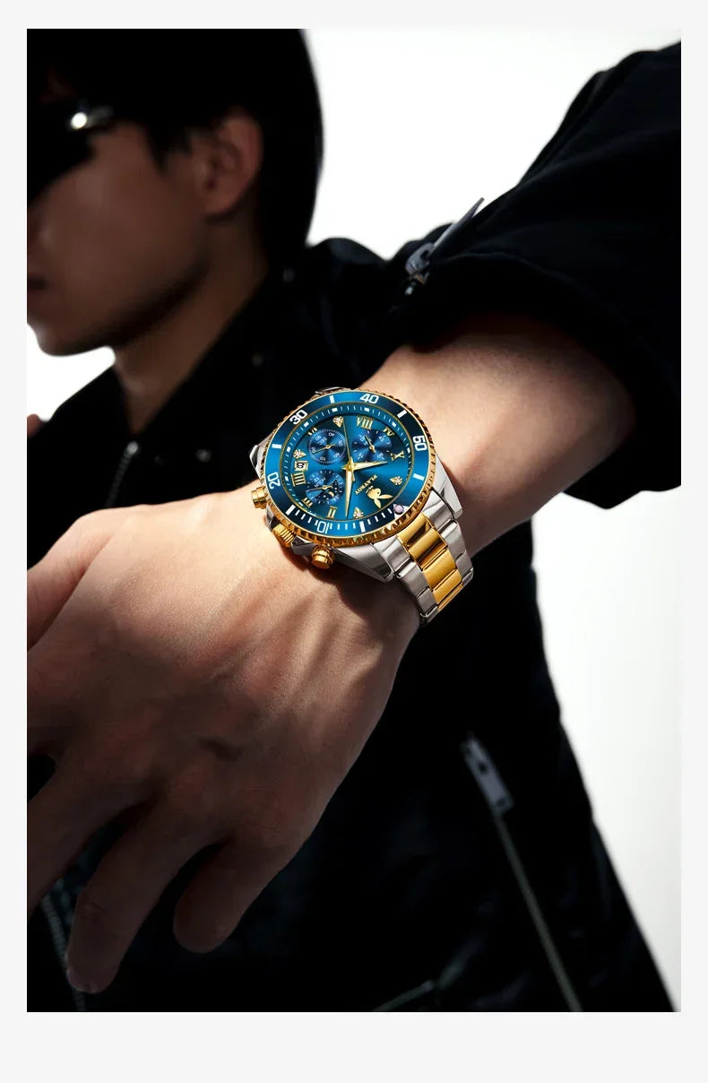 PLAYBOY Popular Original Stainless Steel Waterproof Quartz Multifunction Casual Fashion Trend Mens Watches