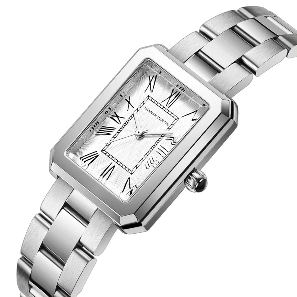 Super Quality Elegant Fashion Square Roman Dial Stainless Steel Ladie's 3Bar Quartz Wristwatch - Ideal Present
