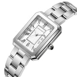 Super Quality Elegant Fashion Square Roman Dial Stainless Steel Ladie's 3Bar Quartz Wristwatch - Ideal Present