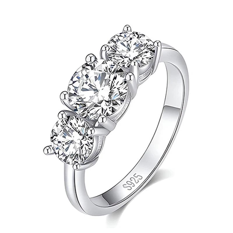 Splendid 3-stone S925 Sterling Silver with 14CGP Moissanite Diamonds Rings Engagement Wedding Promise Jewellery