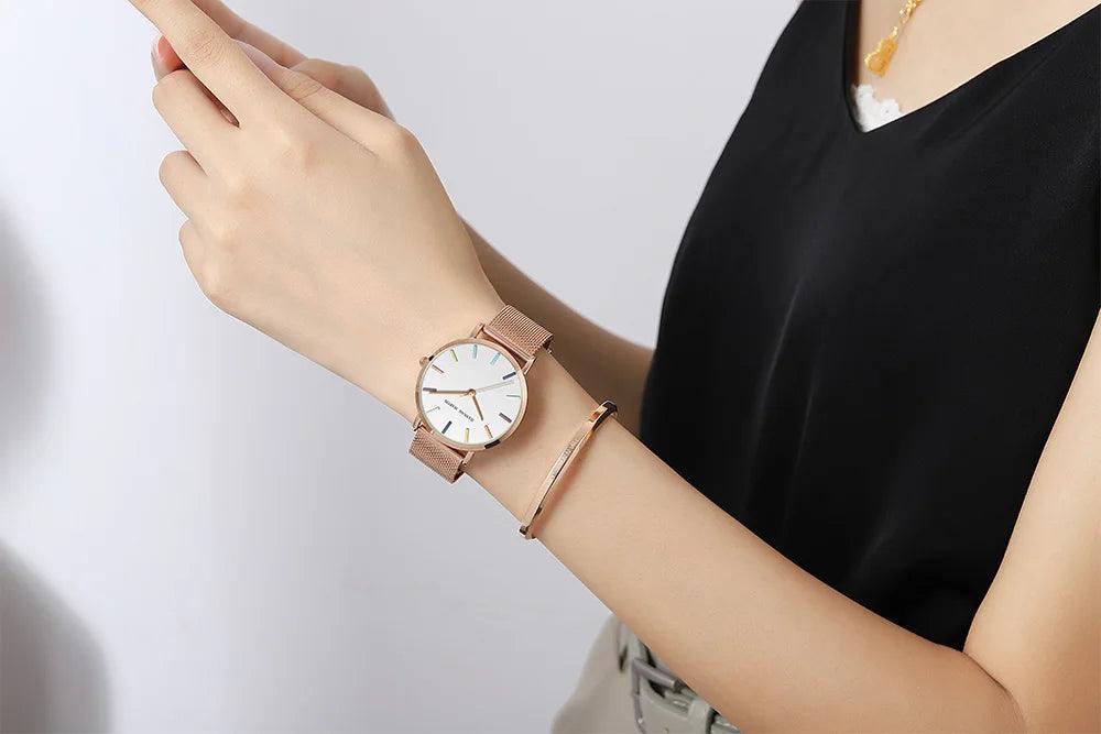 Top Brand Elegant Bohemian Style Women Watches  Simple Stainless Steel Mesh Strap Quartz Fashion Bracelet Watches