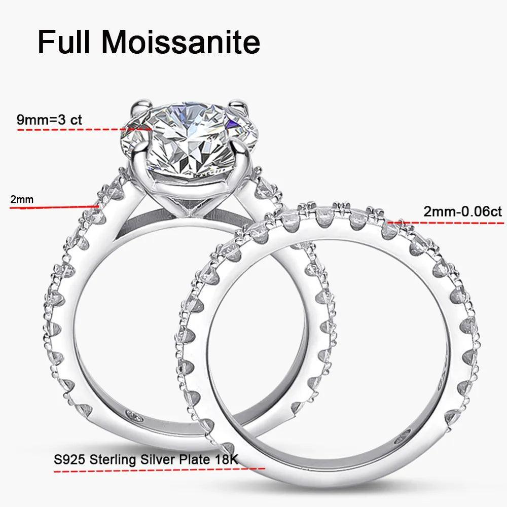 18K Gold Plated 3.5cttw VVS1 All Moissanite Diamonds Row Silver Wedding Engagement Fine Jewellery Rings Set - The Jewellery Supermarket