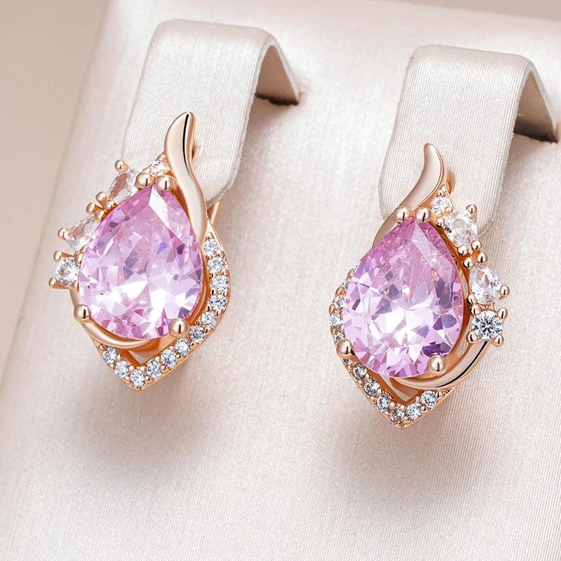 Luxury Design Filled 14K Rose Gold Pink AAA Zircon Diamonds Latest Fashion Earrings - Cute Ladies Jewellery