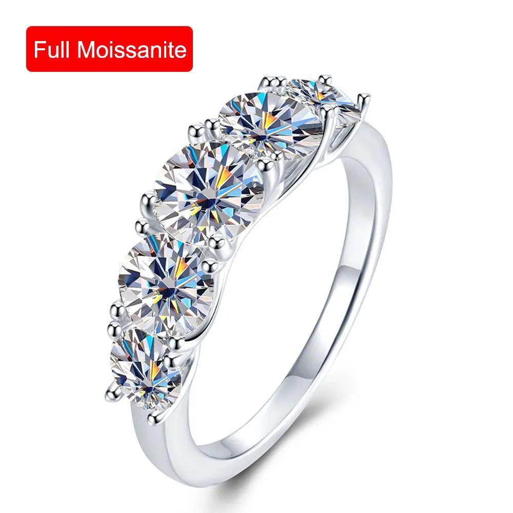 3.6ct 5 Stones D Color VVS1 Moissanite Diamond Sterling Silver Eternity Rings for Women Wedding Engagement Jewellery