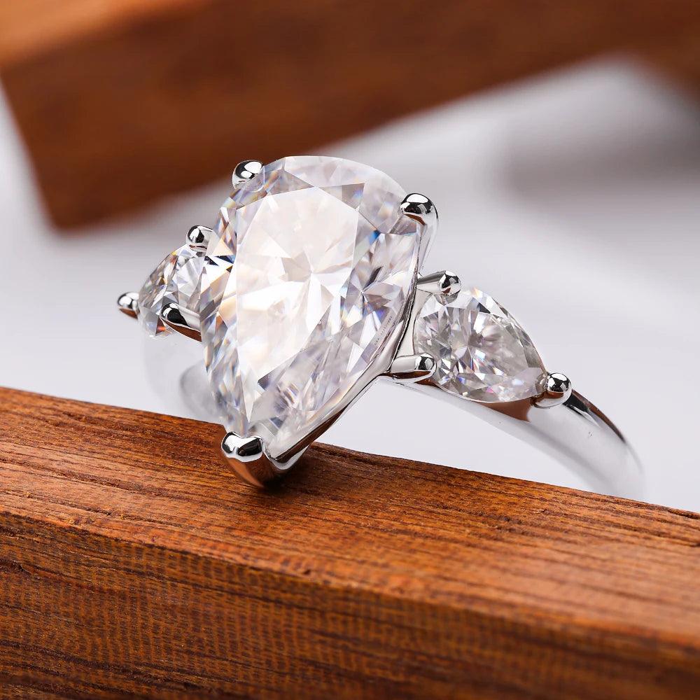 Waterdrop Shape GRA Certified 1-4CT Pear Cut 925 Sterling Silver Moissanite Diamonds Wedding Engagement Rings