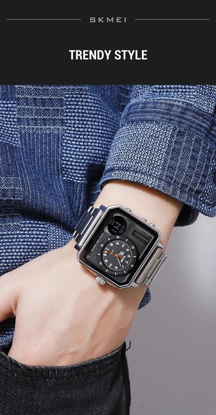 Trendsetter Casual 2 Display Chrono Hipster Waterproof Steel Bracelet Back Light Analog Digital Sport Watches - The Jewellery Supermarket
