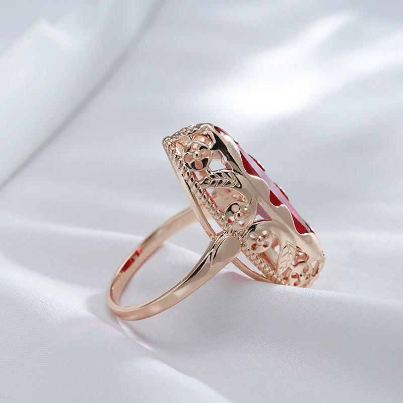 Awesome Horse Eye Design Filled 14K Rose Gold AAA Zircon Crystal Unique Ethnic Rings for Women Daily Fine Jewellery